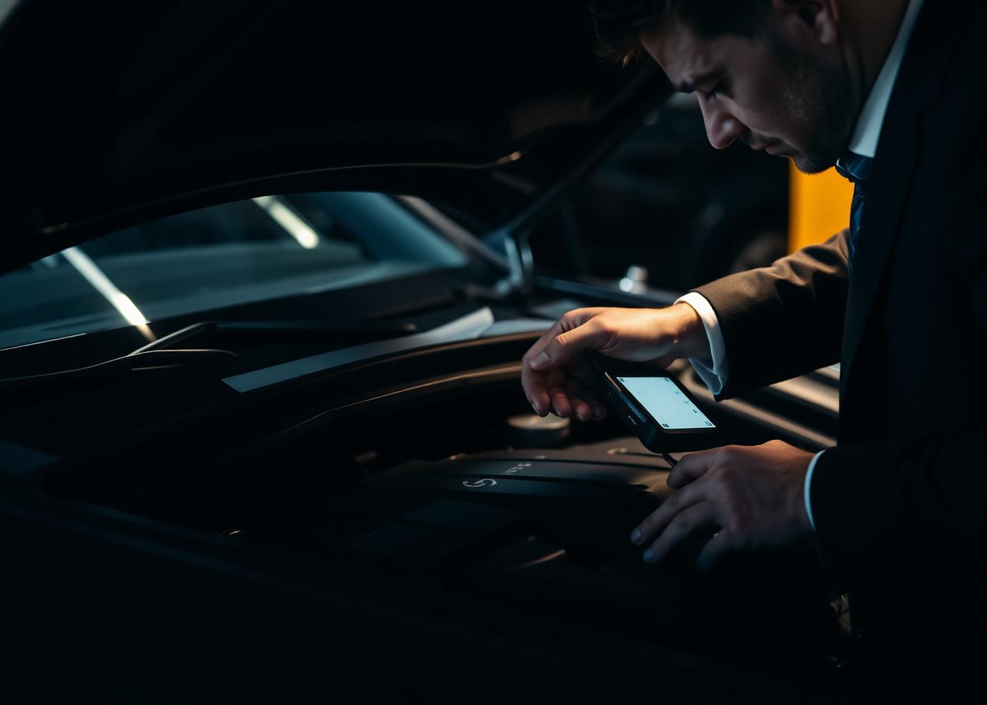 On-site technical inspection of a luxury vehicle